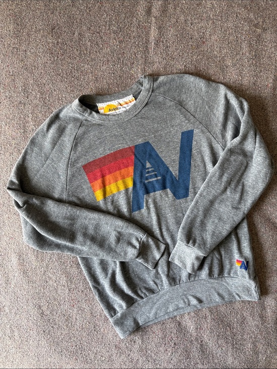 Aviator Nation Tops - Aviator Nation Unisex Gray Crewneck Sweatshirt with Retro Stripe Logo (Size XS)
